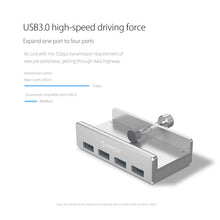 Load image into Gallery viewer, ORICO MH4PU Aluminum Alloy 4 Ports USB 3.0 Clip-type HUB with 1m USB Cable, Clip Width Range: 10-32mm(Black), MH4PU(Black), MH4PU(Silver)