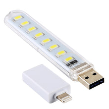 Load image into Gallery viewer, 8LEDs 5V 200LM USB LED Book Light Portable Night Light, with 8 Pin Adapter, with 8 Pin  Adapter