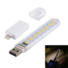 Load image into Gallery viewer, 8LEDs 5V 200LM USB LED Book Light Portable Night Light, with 8 Pin Adapter, with 8 Pin  Adapter