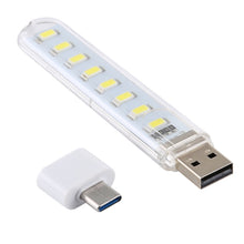 Load image into Gallery viewer, 8LEDs 5V 200LM USB LED Book Light Portable Night Light, with Type-C Adapter, with Type-C Adapter