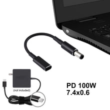 Load image into Gallery viewer, PD 100W 18.5-20V 7.4 x 0.6mm to USB-C / Type-C Adapter Nylon Braid Cable for HP, 7.4 x 0.6mm