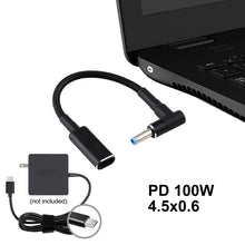 Load image into Gallery viewer, PD 100W 18.5-20V 4.5 x 0.6mm Elbow to USB-C / Type-C Adapter Nylon Braid Cable for HP, 4.5 x 0.6mm