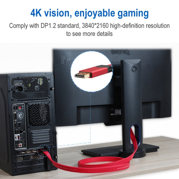 4K 60Hz DisplayPort 1.2 Male to DisplayPort 1.2 Male Aluminum Shell Flat Adapter Cable, Cable Length: 2m, 2m