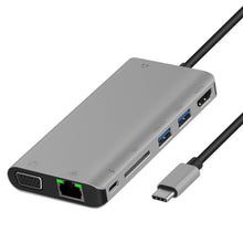 Load image into Gallery viewer, Onten 9591BD 8 in 1 USB-C / Type-C to PD USB-C / Type-C Charging + Gigabit Ethernet + Dual USB 3.0 + HDMI + VGA + SD Card Slot + 3.5mm AUX HUB, 9591BD Black, 9591BD Grey, 9591BD Silver