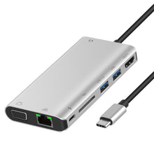 Load image into Gallery viewer, Onten 9591BD 8 in 1 USB-C / Type-C to PD USB-C / Type-C Charging + Gigabit Ethernet + Dual USB 3.0 + HDMI + VGA + SD Card Slot + 3.5mm AUX HUB, 9591BD Black, 9591BD Grey, 9591BD Silver