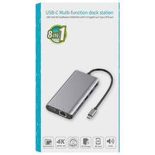 Load image into Gallery viewer, Onten 9591BD 8 in 1 USB-C / Type-C to PD USB-C / Type-C Charging + Gigabit Ethernet + Dual USB 3.0 + HDMI + VGA + SD Card Slot + 3.5mm AUX HUB, 9591BD Black, 9591BD Grey, 9591BD Silver