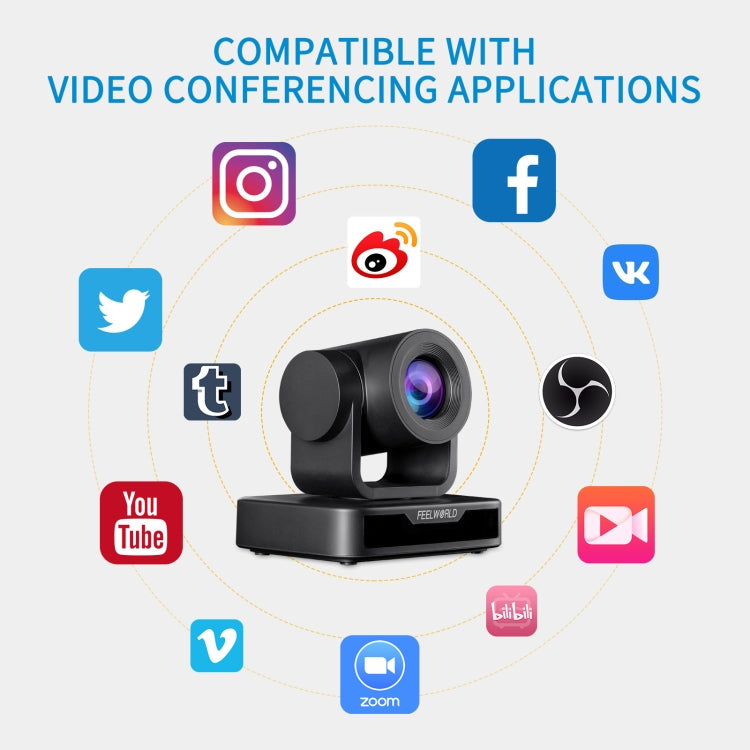 FEELWORLD USB10X 10X Optical Zoom 1080P USB PTZ Video Conference Camera, EU and US Plug, USB10X