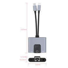 Load image into Gallery viewer, NK-1056Pro 3 in 1 8 Pin + USB-C / Type-C Male to 8 Pin Charging + Ethernet + 3.5mm Earphone Female Adapter