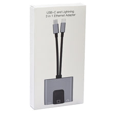 Load image into Gallery viewer, NK-1056Pro 3 in 1 8 Pin + USB-C / Type-C Male to 8 Pin Charging + Ethernet + 3.5mm Earphone Female Adapter