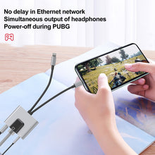 Load image into Gallery viewer, NK-1056Pro 3 in 1 8 Pin + USB-C / Type-C Male to 8 Pin Charging + Ethernet + 3.5mm Earphone Female Adapter