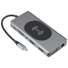 Load image into Gallery viewer, 14 in 1 Type-C Docking Station with Wireless Charging(1000M Network Port), 14 in 1