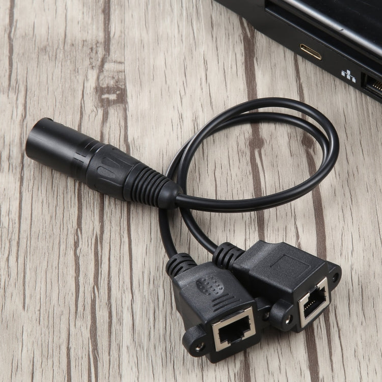 3-pin XLR Male to 2 x RJ45 Female Ethernet LAN Network Extension Cable, Cable Length: 30cm, 3-pin XLR Male to 2 x RJ45 Female