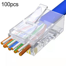 Load image into Gallery viewer, 100pcs /Pack Cat5e RJ45 Connector Unshielded Pass Through Modular Plug, Gold: 3u, Cat5e Unshielded Pass Through