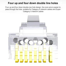 Load image into Gallery viewer, 100pcs /Pack Cat5e RJ45 Connector Unshielded Pass Through Modular Plug, Gold: 3u, Cat5e Unshielded Pass Through
