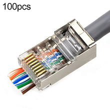 Load image into Gallery viewer, 100pcs Cat5e Shielded Pass Through RJ45 Connector Modular Plug, Cat5e Shielded Pass Through