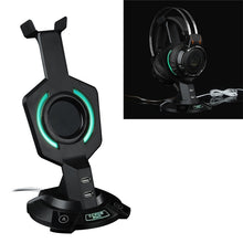 Load image into Gallery viewer, R-008-02 Luminous Integrated Mecha-shaped Headset Holder with Dual USB Ports &amp; Computer Switch