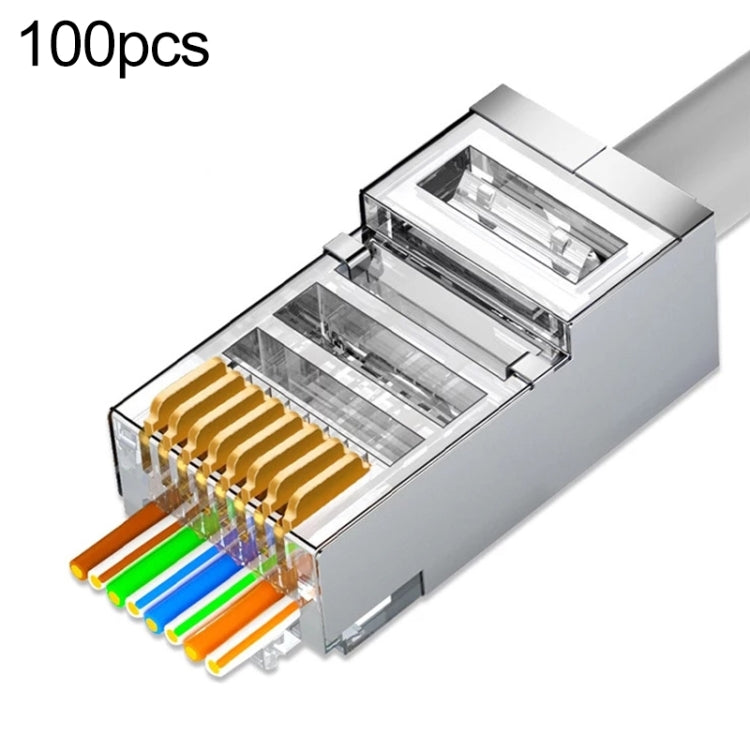 100pcs /Pack Cat6e Shielded Pass Through RJ45 Connector Modular Plug, Cat6e Shielded Pass Through
