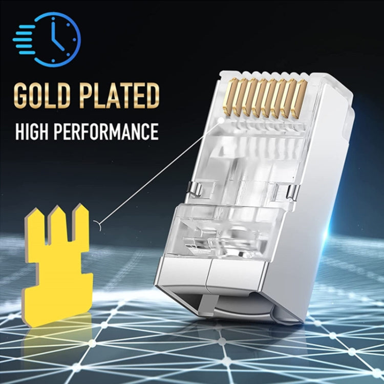 100pcs /Pack Cat6e Shielded Pass Through RJ45 Connector Modular Plug, Cat6e Shielded Pass Through