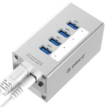 Load image into Gallery viewer, ORICO A3H4 Aluminum High Speed 4 Ports USB 3.0 HUB with 12V/2.5A Power Supply for Laptops, 4 Ports (Silver)
