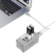 Load image into Gallery viewer, ORICO A3H4 Aluminum High Speed 4 Ports USB 3.0 HUB with 12V/2.5A Power Supply for Laptops, 4 Ports (Silver)