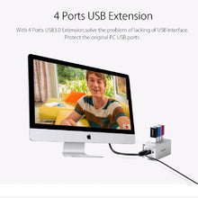 Load image into Gallery viewer, ORICO A3H4 Aluminum High Speed 4 Ports USB 3.0 HUB with 12V/2.5A Power Supply for Laptops, 4 Ports (Silver)
