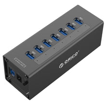 Load image into Gallery viewer, ORICO A3H7 Aluminum High Speed 7 Ports USB 3.0 HUB with 12V/2.5A Power Supply for Laptops, 7 Ports (Silver), 7 Ports (Black)