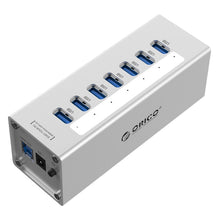 Load image into Gallery viewer, ORICO A3H7 Aluminum High Speed 7 Ports USB 3.0 HUB with 12V/2.5A Power Supply for Laptops, 7 Ports (Silver), 7 Ports (Black)