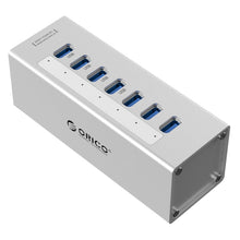 Load image into Gallery viewer, ORICO A3H7 Aluminum High Speed 7 Ports USB 3.0 HUB with 12V/2.5A Power Supply for Laptops, 7 Ports (Silver), 7 Ports (Black)