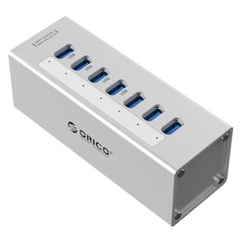 ORICO A3H7 Aluminum High Speed 7 Ports USB 3.0 HUB with 12V/2.5A Power Supply for Laptops, 7 Ports (Silver), 7 Ports (Black)