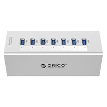 Load image into Gallery viewer, ORICO A3H7 Aluminum High Speed 7 Ports USB 3.0 HUB with 12V/2.5A Power Supply for Laptops, 7 Ports (Silver), 7 Ports (Black)