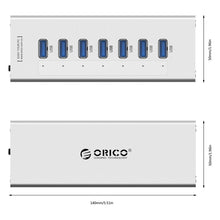 Load image into Gallery viewer, ORICO A3H7 Aluminum High Speed 7 Ports USB 3.0 HUB with 12V/2.5A Power Supply for Laptops, 7 Ports (Silver), 7 Ports (Black)