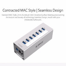 Load image into Gallery viewer, ORICO A3H7 Aluminum High Speed 7 Ports USB 3.0 HUB with 12V/2.5A Power Supply for Laptops, 7 Ports (Silver), 7 Ports (Black)