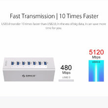 Load image into Gallery viewer, ORICO A3H7 Aluminum High Speed 7 Ports USB 3.0 HUB with 12V/2.5A Power Supply for Laptops, 7 Ports (Silver), 7 Ports (Black)