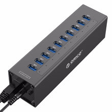 Load image into Gallery viewer, ORICO A3H10 Aluminum High Speed 10 Ports USB 3.0 HUB with Power Adapter for Laptops, 10 Ports (Silver), 10 Ports (Black)