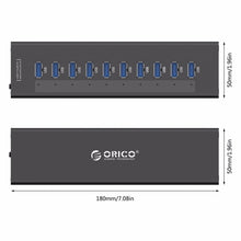 Load image into Gallery viewer, ORICO A3H10 Aluminum High Speed 10 Ports USB 3.0 HUB with Power Adapter for Laptops, 10 Ports (Silver), 10 Ports (Black)