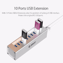 Load image into Gallery viewer, ORICO A3H10 Aluminum High Speed 10 Ports USB 3.0 HUB with Power Adapter for Laptops, 10 Ports (Silver), 10 Ports (Black)