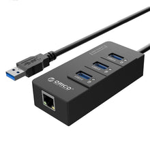 Load image into Gallery viewer, ORICO HR01-U3 ABS 3 Ports USB3.0 HUB Splitter with External RJ45 Gigabit Ethernet Network Card 5 Gbps for Laptops / Desktop / Ultrabook etc.
