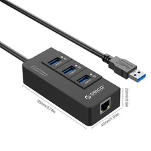 Load image into Gallery viewer, ORICO HR01-U3 ABS 3 Ports USB3.0 HUB Splitter with External RJ45 Gigabit Ethernet Network Card 5 Gbps for Laptops / Desktop / Ultrabook etc.
