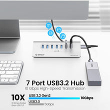 Load image into Gallery viewer, ORICO M3U7-G2 Aluminum Alloy 7-Port USB 3.2 Gen2 10Gbps HUB with 1m Cable, M3U7-G2 1m