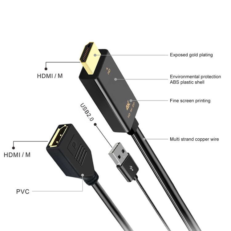H146 HDMI Male + USB 2.0 Male to DisplayPort Female Adapter Cable, Length：25cm, H146