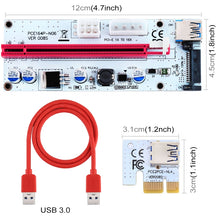 Load image into Gallery viewer, PCE164P-N06 VER008S USB 3.0 PCI-E Express 1x to 16x PCI-E Extender Riser Card Adapter 15 Pin SATA Power 6 Pin + 4 Pin Power Supply Port with 60cm USB Cable, VER008S Red
