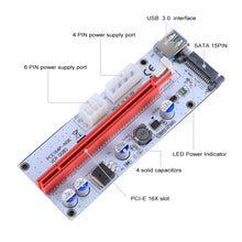 Load image into Gallery viewer, PCE164P-N06 VER008S USB 3.0 PCI-E Express 1x to 16x PCI-E Extender Riser Card Adapter 15 Pin SATA Power 6 Pin + 4 Pin Power Supply Port with 60cm USB Cable, VER008S Red