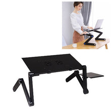 Load image into Gallery viewer, Portable 360 Degree Adjustable Foldable Aluminium Alloy Desk Stand with Double CPU Fans &amp; Mouse Pad for Laptop / Notebook, Desk Size: 420mm x 260mm, 420 x 260mm