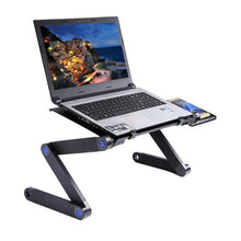 Load image into Gallery viewer, Portable 360 Degree Adjustable Foldable Aluminium Alloy Desk Stand with Double CPU Fans &amp; Mouse Pad for Laptop / Notebook, Desk Size: 420mm x 260mm, 420 x 260mm