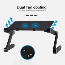Load image into Gallery viewer, Portable 360 Degree Adjustable Foldable Aluminium Alloy Desk Stand with Double CPU Fans &amp; Mouse Pad for Laptop / Notebook, Desk Size: 420mm x 260mm, 420 x 260mm