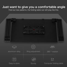 Load image into Gallery viewer, Portable 360 Degree Adjustable Foldable Aluminium Alloy Desk Stand with Double CPU Fans &amp; Mouse Pad for Laptop / Notebook, Desk Size: 420mm x 260mm, 420 x 260mm