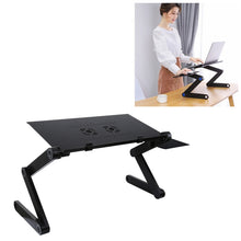 Load image into Gallery viewer, Portable 360 Degree Adjustable Foldable Aluminium Alloy Desk Stand with Double CPU Fans &amp; Mouse Pad for Laptop / Notebook, Desk Size: 480mm x 260mm, 480 x 260mm