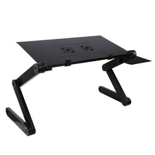 Load image into Gallery viewer, Portable 360 Degree Adjustable Foldable Aluminium Alloy Desk Stand with Double CPU Fans &amp; Mouse Pad for Laptop / Notebook, Desk Size: 480mm x 260mm, 480 x 260mm