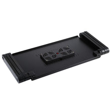 Load image into Gallery viewer, Portable 360 Degree Adjustable Foldable Aluminium Alloy Desk Stand with Double CPU Fans &amp; Mouse Pad for Laptop / Notebook, Desk Size: 480mm x 260mm, 480 x 260mm