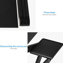 Load image into Gallery viewer, Portable 360 Degree Adjustable Foldable Aluminium Alloy Desk Stand with Double CPU Fans &amp; Mouse Pad for Laptop / Notebook, Desk Size: 480mm x 260mm, 480 x 260mm